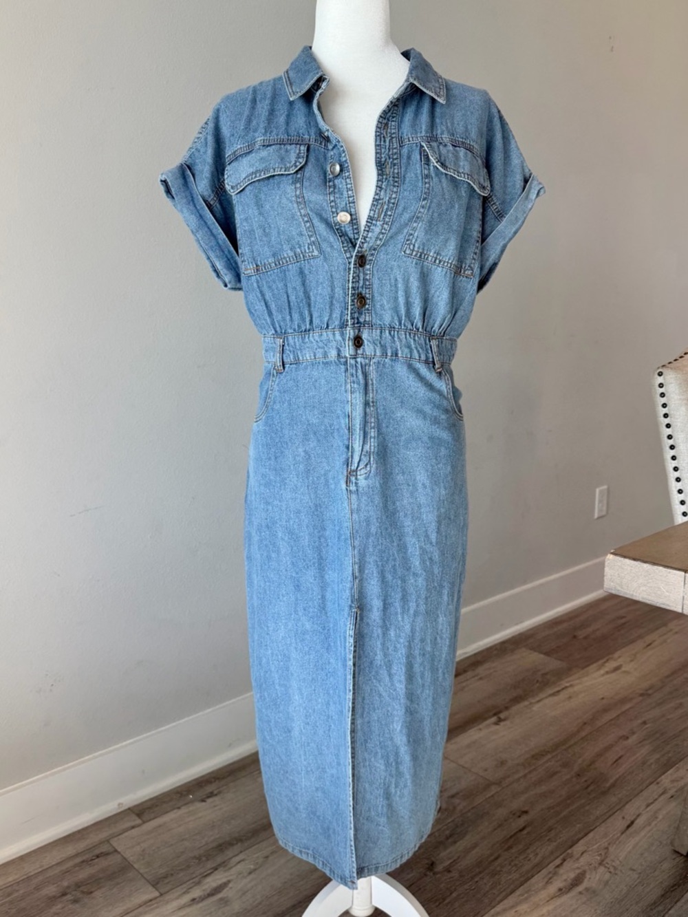 Denim Shirt Dress w/ Front Slit